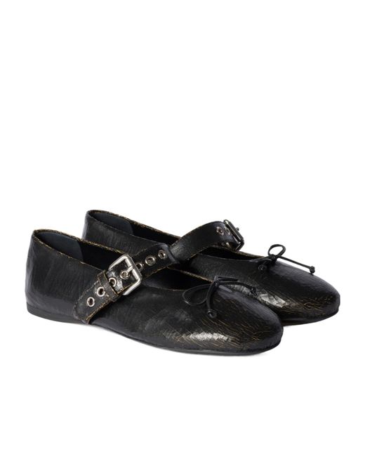 Miu Miu Black Crackle Leather Ballerinas