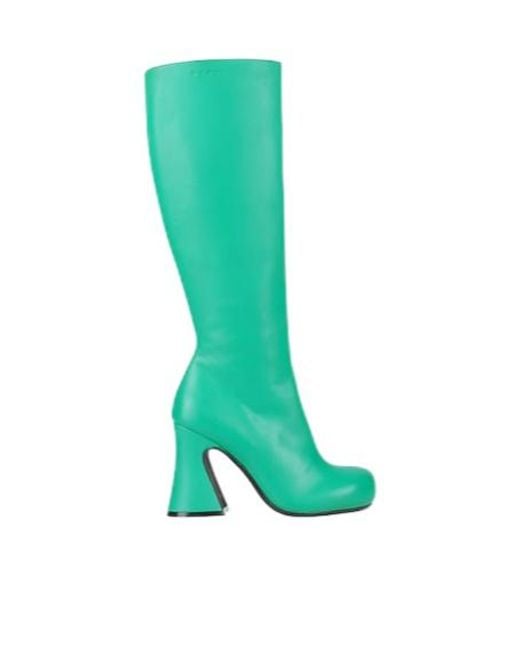 Marni Green Zip-Up Round-Toe Leather Boots