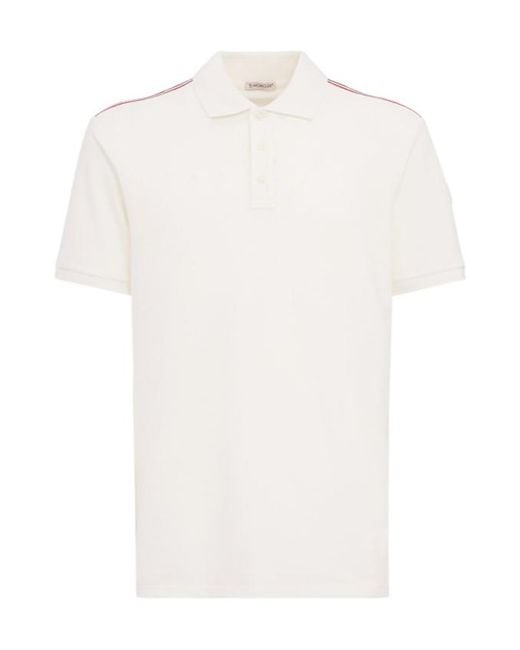 Moncler White Tricolor-Trimmed Cotton Polo Shirt for men