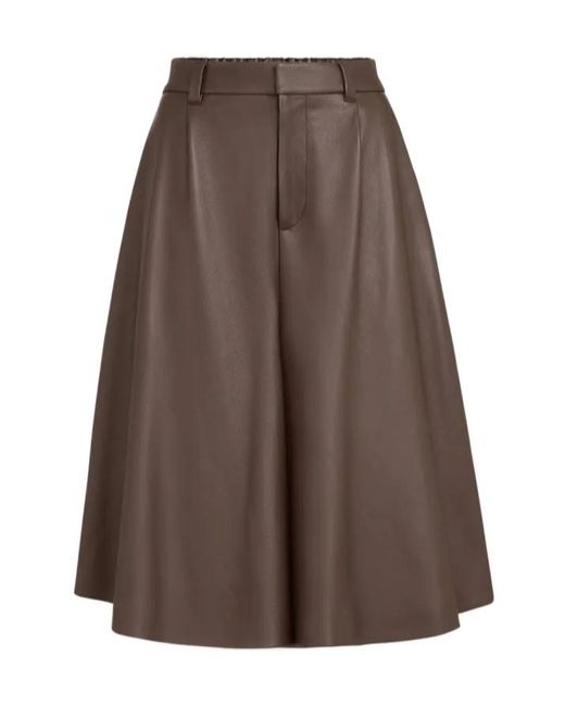 Brunello Cucinelli Brown Nappa-Leather Wide Bermuda Shorts With Monili