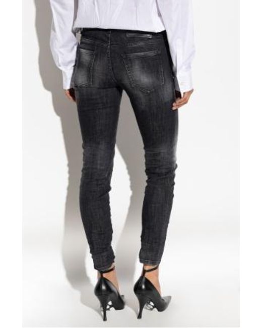 DSquared² Black Mid-Waisted Distressed Skinny Jeans
