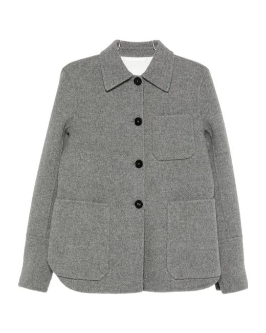 Jil Sander Gray Patch-Pocket Button-Front Jacket