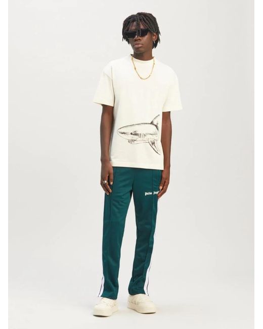 Palm Angels White Broken Shark Classic T-Shirt for men