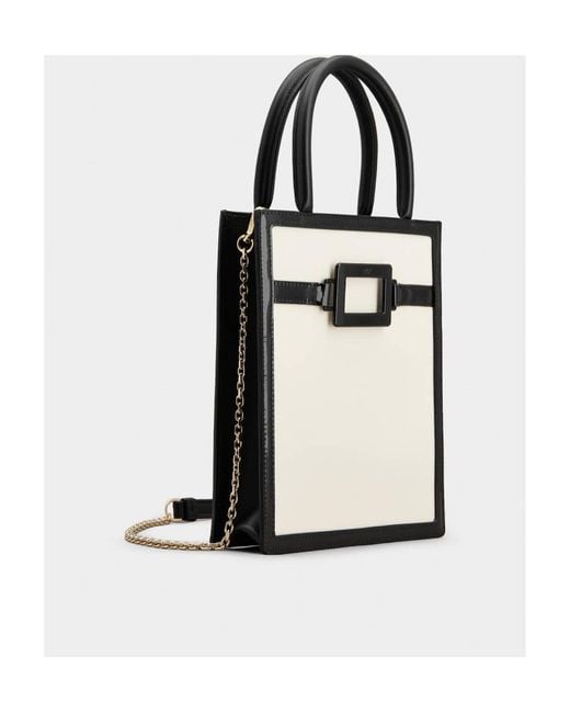 Roger Vivier White Belle Vivier Voyage Lacquered Buckle Mini Tote Bag