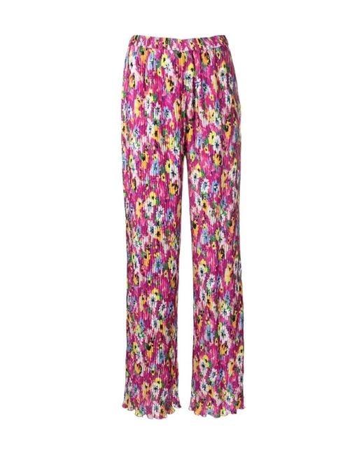 MSGM Red Floral Printed Pleated Pants