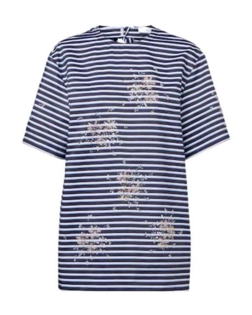 Rabanne Blue Embellished Striped Cotton Jersey T-Shirt