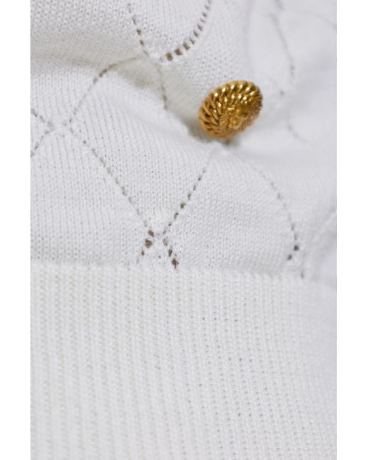Balmain White Diamond-Knit Crew Neck Sweater