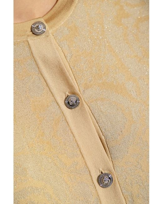 Versace Natural Barocco Button-Up Cropped Cardigan