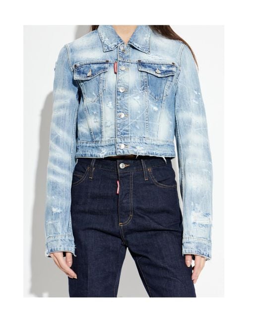 DSquared² Blue Distressed Buttoned Denim Jacket