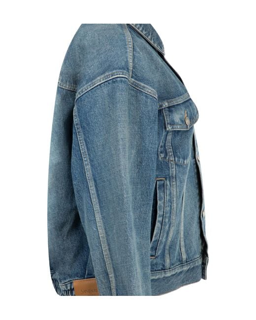 Saint Laurent Blue Collared Long-Sleeved Denim Jacket
