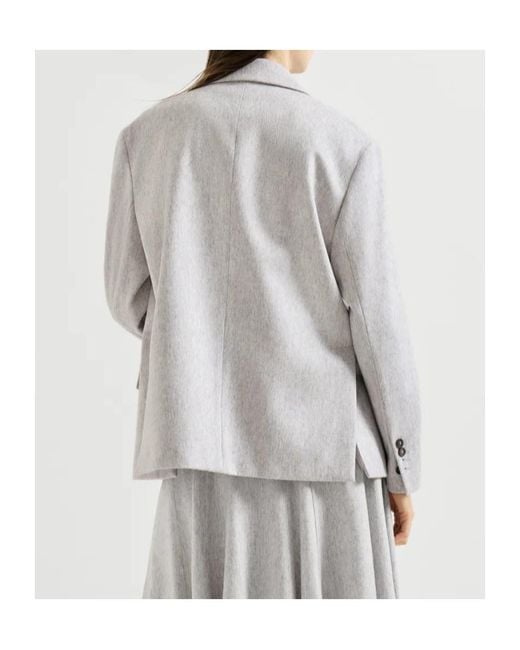 Brunello Cucinelli Gray Wool Flannel Blazer With Monili