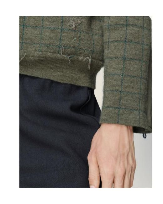 Maison Margiela Green Long Sleeve V-Neck Grid-Pattern Jumper for men