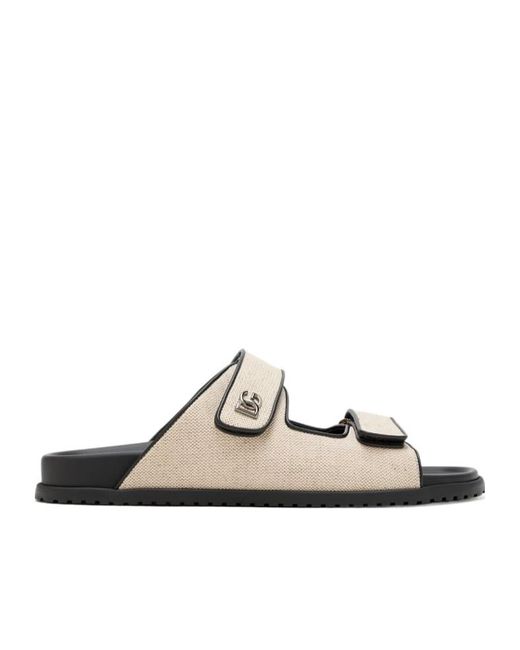 Dolce & Gabbana White Double-Strap Canvas Slides for men