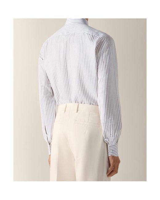 Zegna White Dark And Striped Cotton Linen And Silk Shirt for men