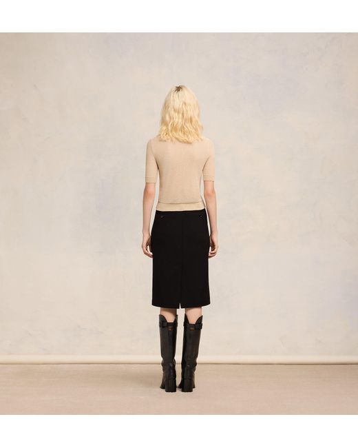 AMI Natural Short-Sleeve Knitted Top