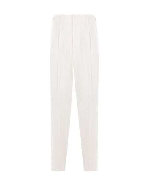 Brunello Cucinelli White Pleated Pants for men