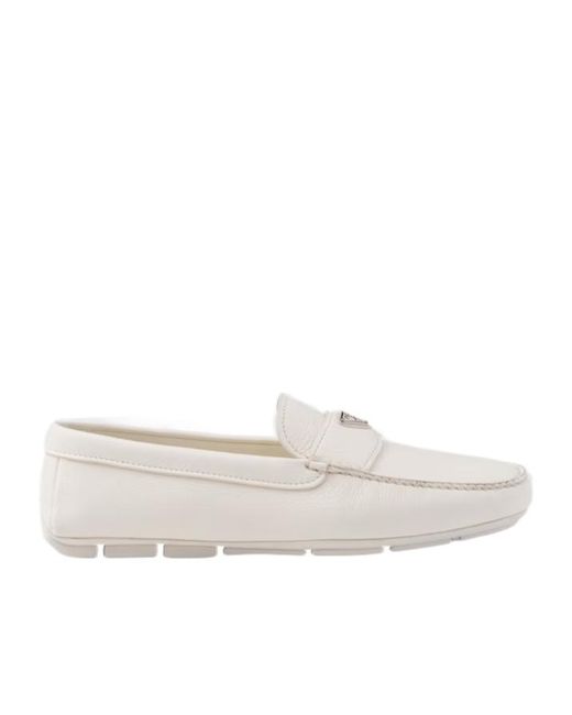 Prada White Leather Driving Shoes for men