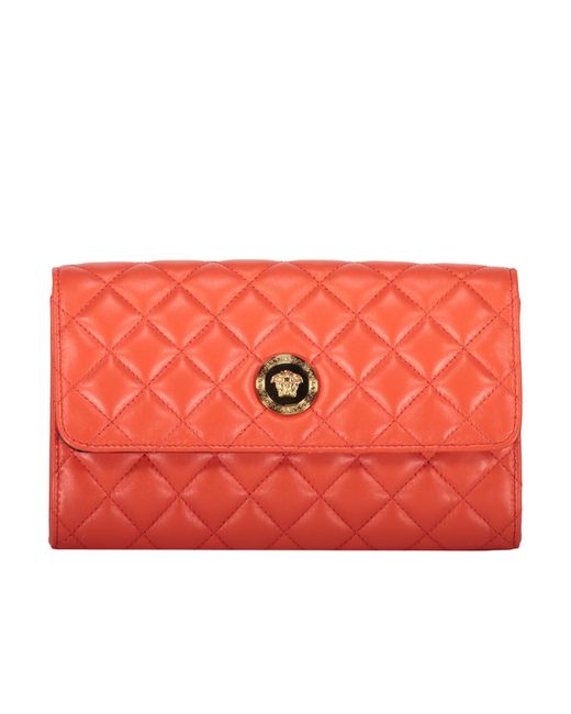 Versace Red Quilted Foldover Top Clutch Bag