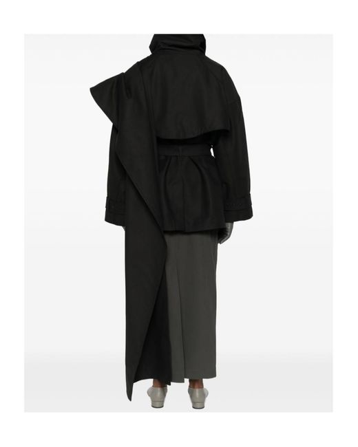 Entire studios Black Scarf-Detail Cape Coat