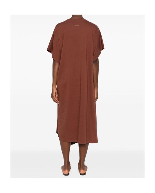 MM6 by Maison Margiela Brown Logo-Patch Midi Dress