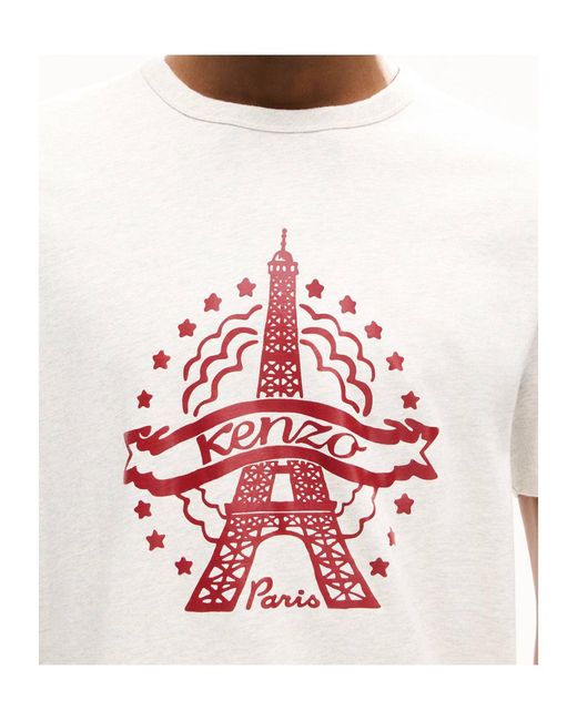 KENZO White Eiffel Tower Design Slim T-Shirt for men