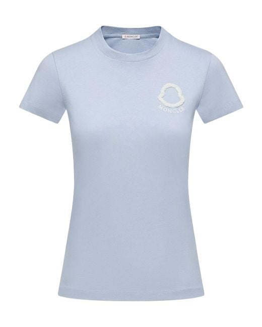 Moncler Blue Embroidered Logo Crewneck T-Shirt