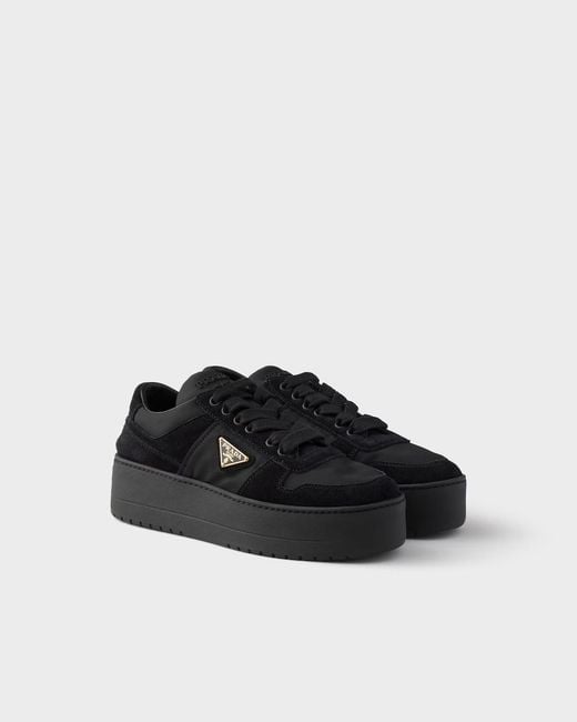 Prada Black Downtown Bold Re-Nylon And Suede Sneakers