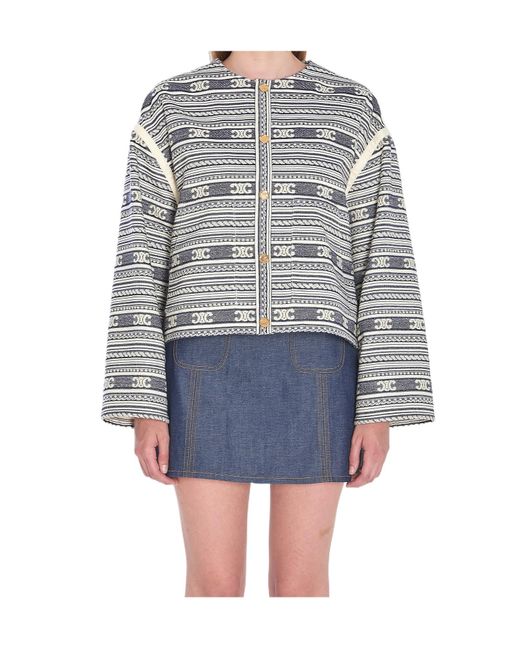 Céline Gray Wool Blend Blazer With Triomphe Motif
