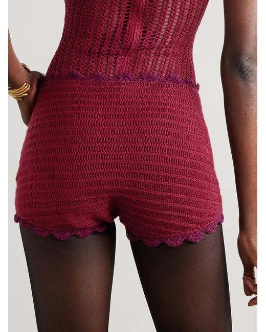 Magda Butrym Red Fan-Shaped Crochet Shorts
