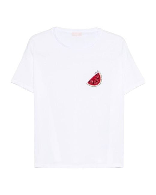 Liu Jo White Embellished Crewneck T-Shirt