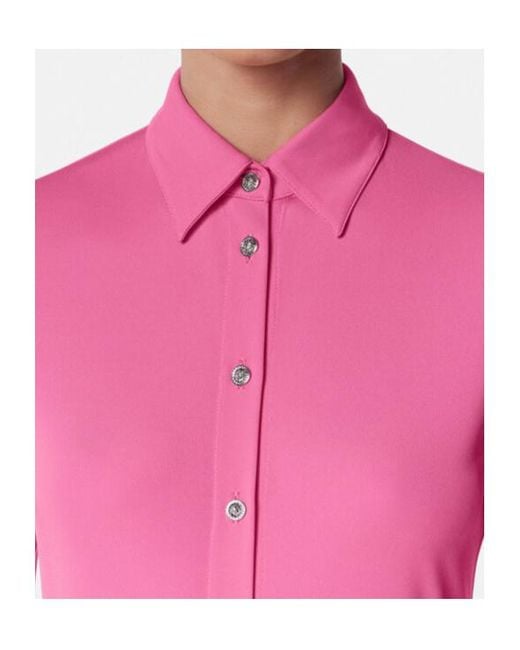 Versace Pink La Vacanza Crepe-Jersey Maxi Shirt Dress
