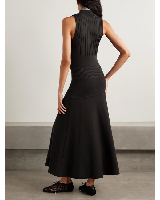 Proenza Schouler Black Ezme Paneled Knitted Midi Dress