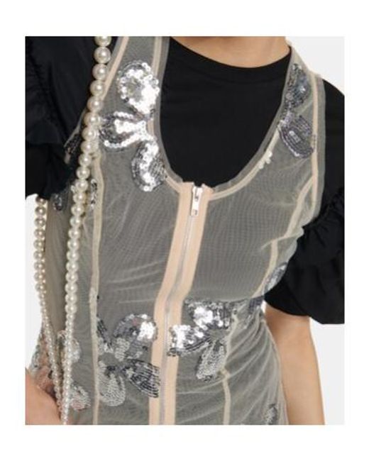 Simone Rocha White Sequined Zip-Up Tulle Top