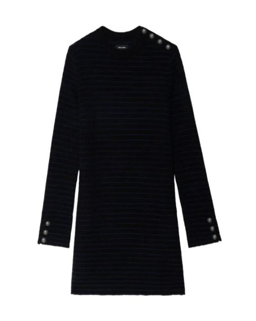 Zadig & Voltaire Blue Striped Button-Detailed Mini Dress