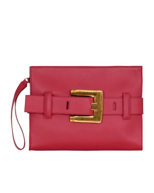 Balmain Red Anthem Smooth Leather Clutch