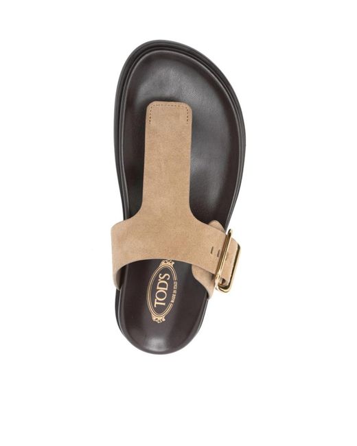Tod's Brown Buckle Detailed Thong Sandals