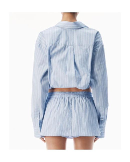 Alexander Wang Blue Gathered Striped Shirt With Layered Tank