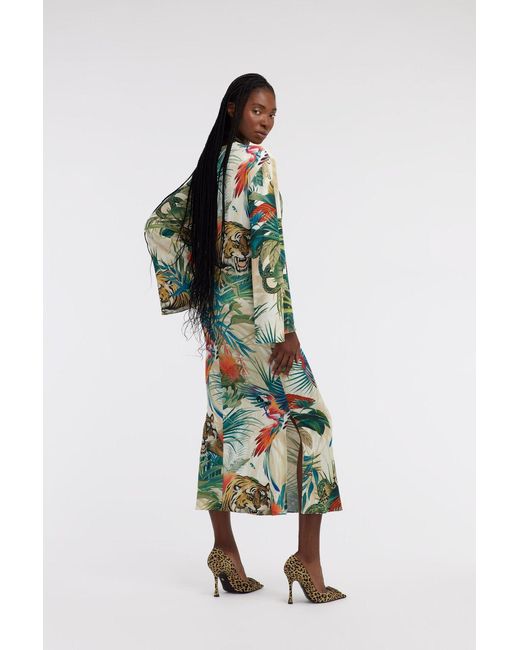 Roberto Cavalli Green Jungle-Print Wrap Dress