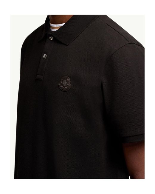 Moncler Black Logo Patch Cotton Piquet Polo Shirt for men
