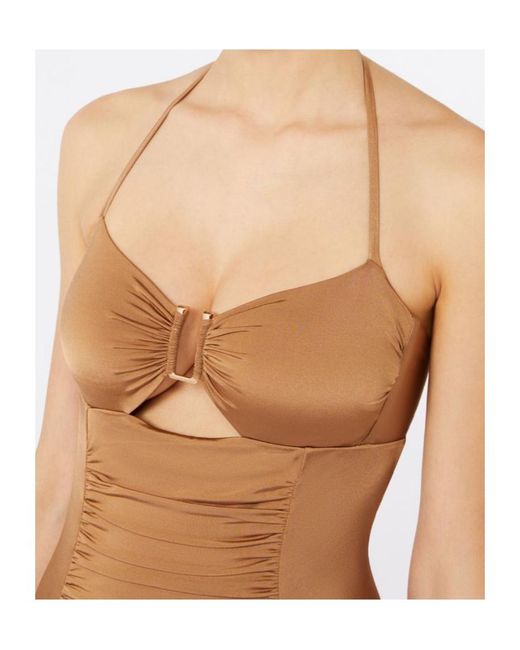 Max Mara Brown Shiny Jersey Bandeau Swimsuit
