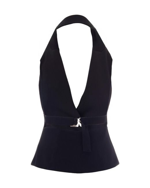 Patrizia Pepe Blue Tuxedo-Style Satin-Lapel Top