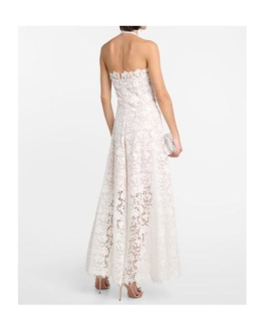 Oscar de la Renta White Floral-Appliqué Guipure Lace Gown