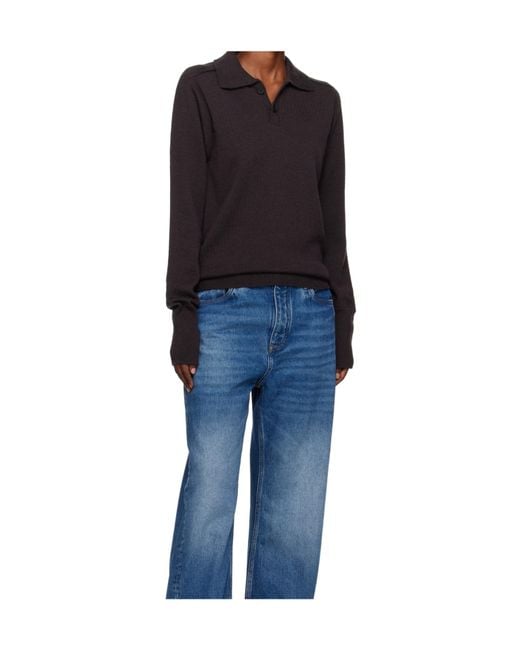 Studio Nicholson Black Sark Knit Polo Shirt for men