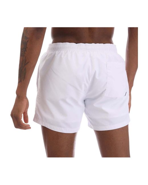 Boss White Abas Logo Print Swim Shorts for men