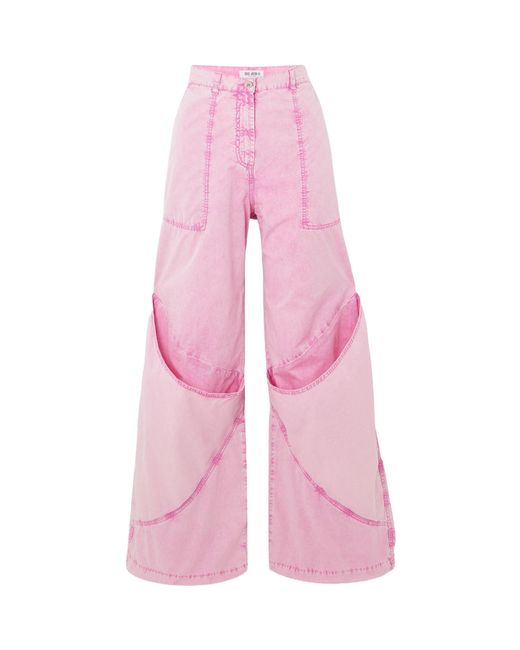 The Attico Pink Paneled Low-Rise Wide-Leg Jeans