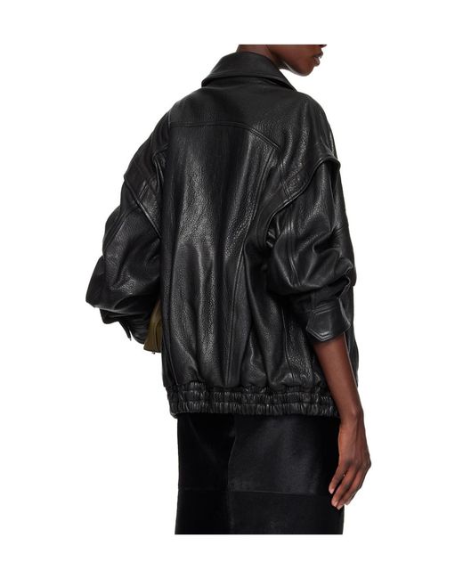 Nour Hammour Black Collared Leather Jacket
