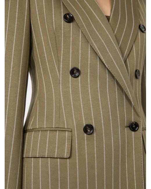 Max Mara Green Double-Breasted Pinstripe Jersey Blazer