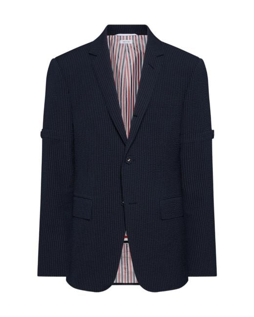 Thom Browne Blue Textured Single-Breasted Blazer for men