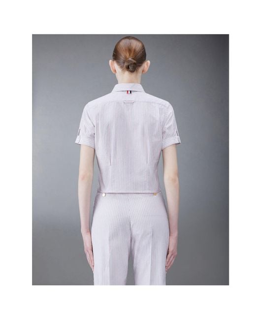 Thom Browne Blue Rwb Striped Logo Patch Shirt