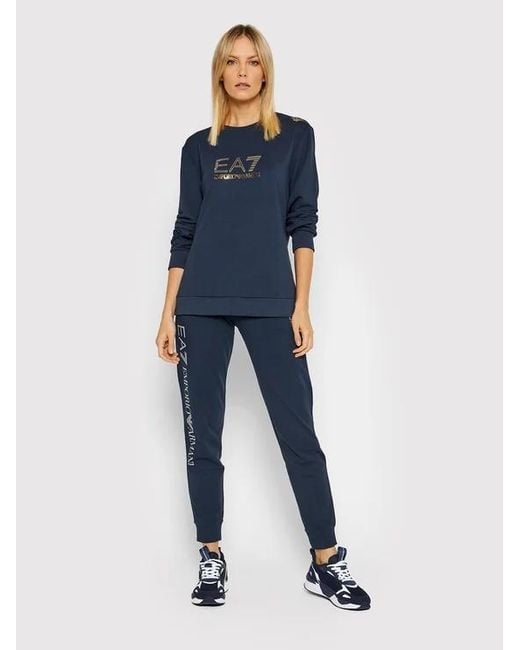 EA7 Blue Logo-Print Crew Neck Sweatshirt